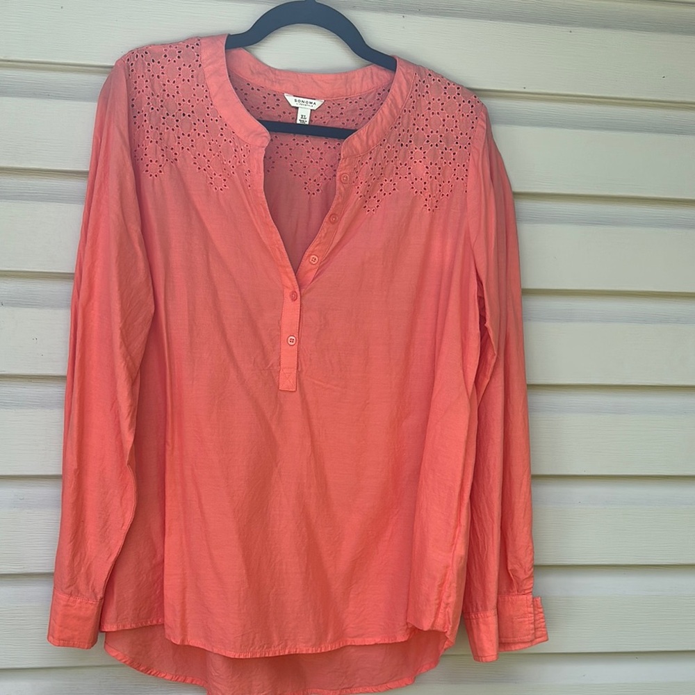 Women Sonoma long sleeve peach cotton top